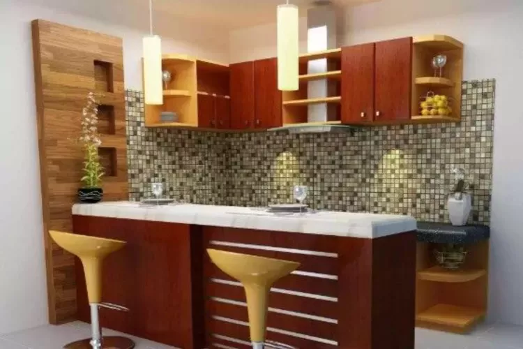 dapur minimalis berwarna cokelat