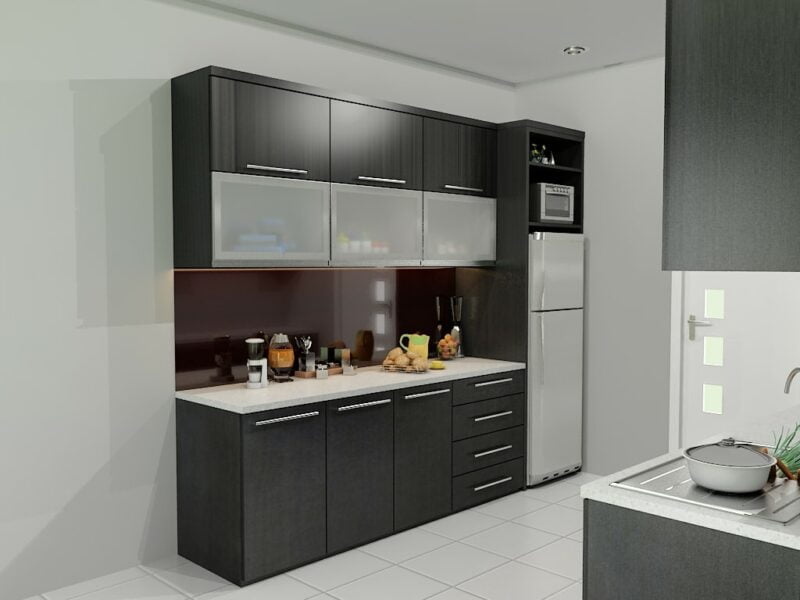Desain dapur minimalis 3x3 meja stright simpel dan rapi