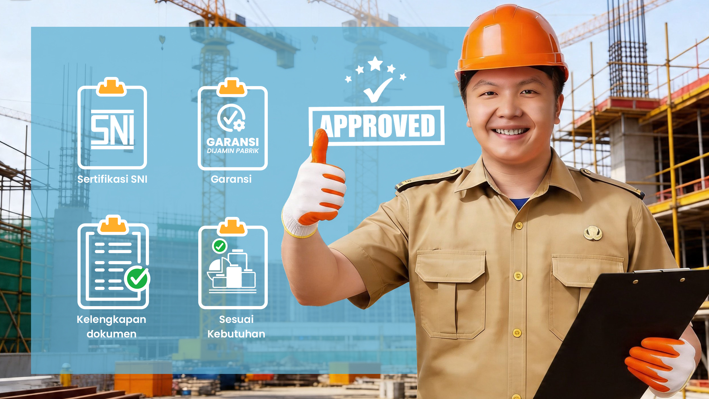 Kontraktor memeriksa spesifikasi teknis tangki air SNI yang telah disetujui untuk proyek konstruksi