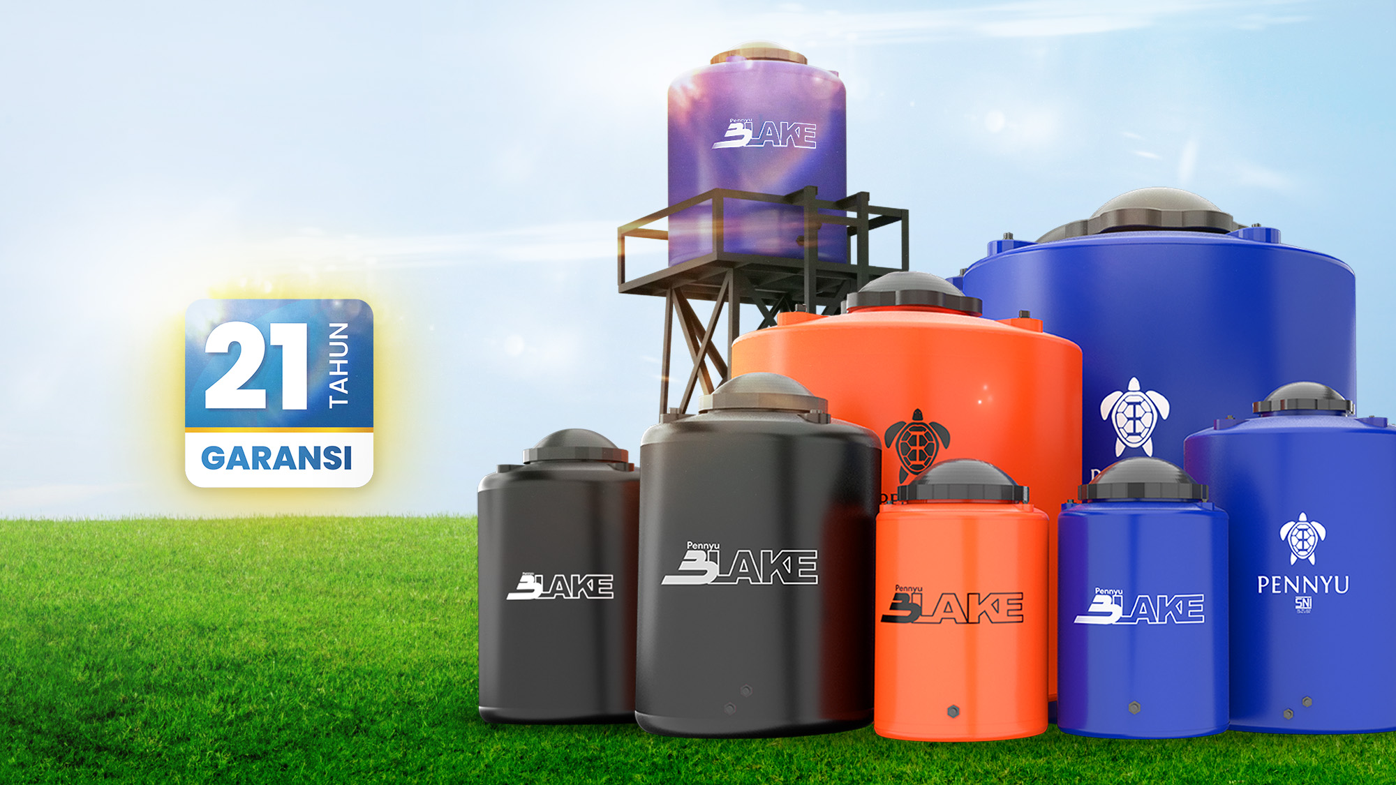 Produk Tangki Air Pennyu Satu dan Tangki Air Pennyu Blake dengan jaminan garansi pabrik 21 Tahun