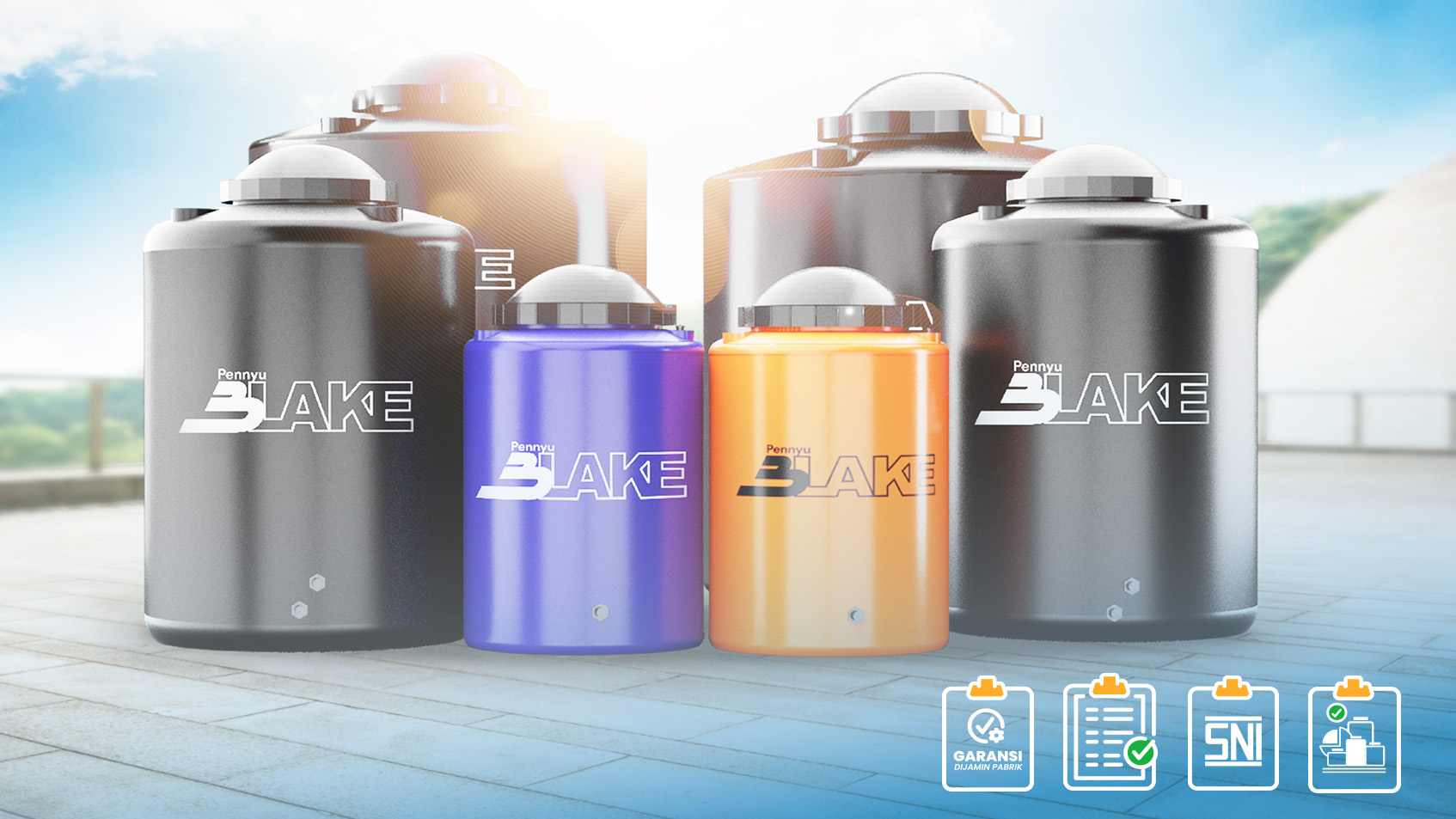 Produk Tangki Air Pennyu. dengan garansi 21 tahun dijamin pabrik, dijamin bebas lumut, dan bersertifikat SNI.